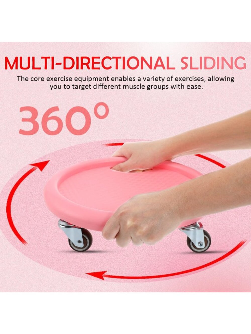 4 Wheel Ab Roller Disc Multi Directional Core Fitness Trainer Pink Knee Mat - Picture 4 of 7